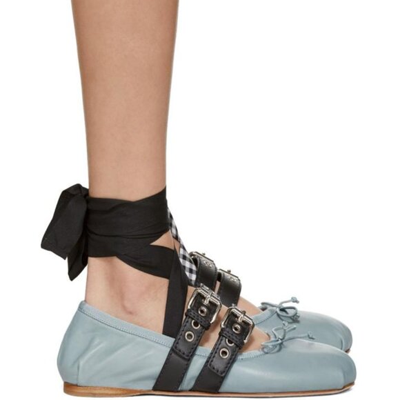 Miu Miu Blue Nappa Ballerina Flats - Picture 1 of 8